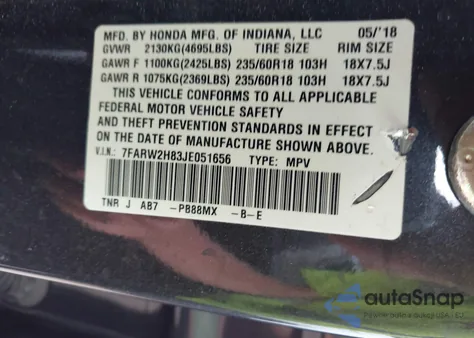 2018 Honda Cr-V Ex-L/Ex-L Navi from USA, damaged, VIN 7FARW2H83JE051656